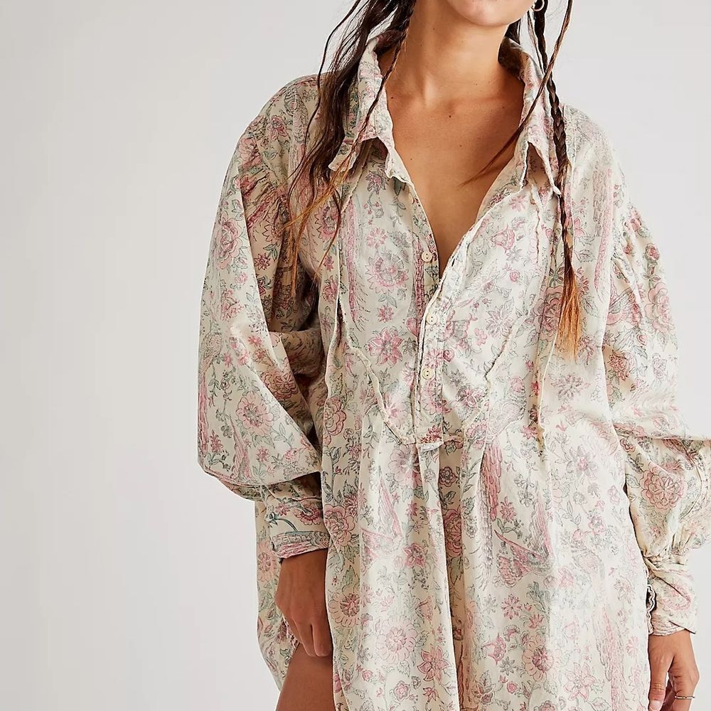 Magnolia Pearl Cotton Tora Shirt/ Dress Pastel Floral One Size - Picture 11 of 13